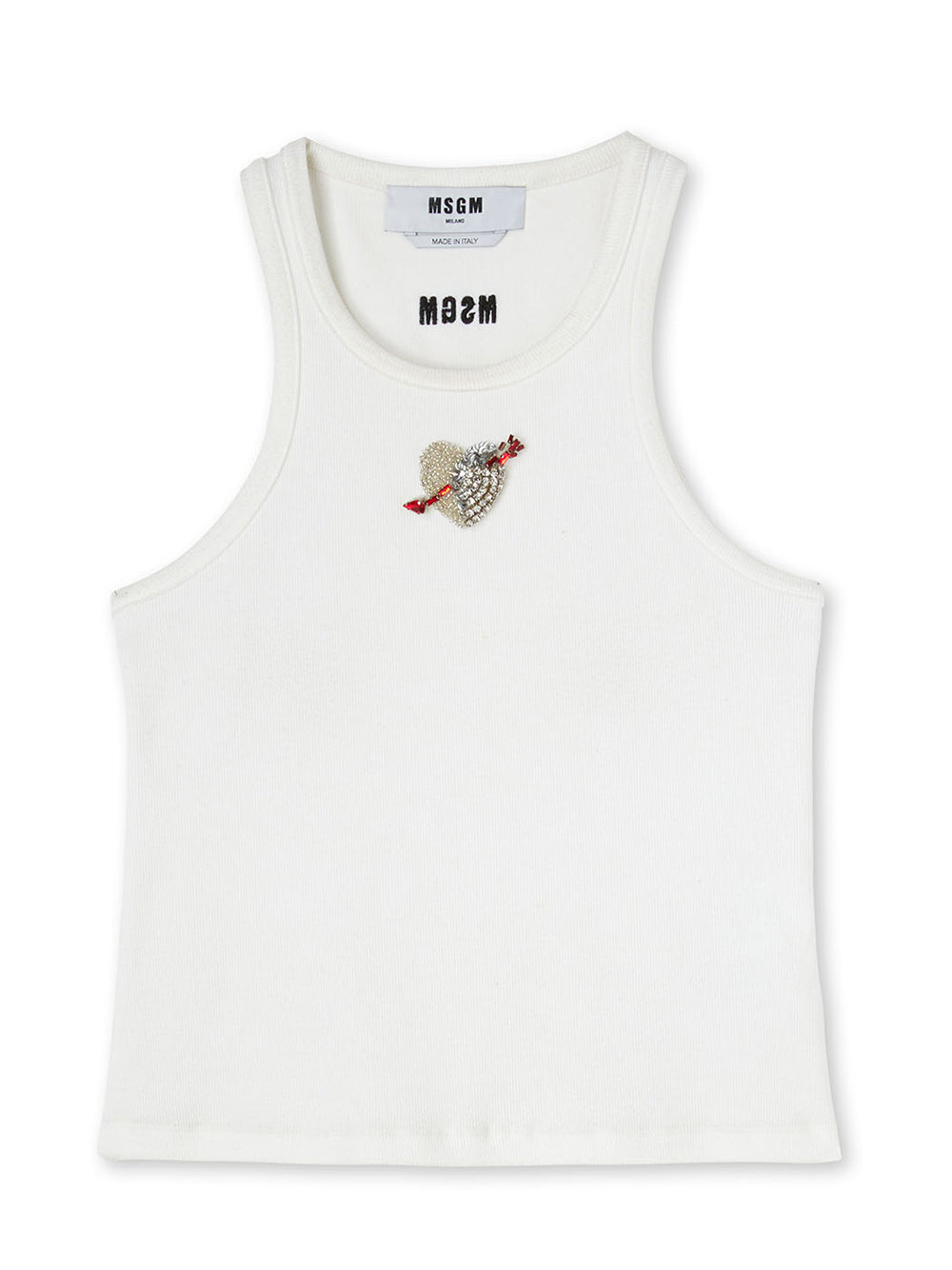 Cotton Top With MSGM Heart Embroidery Patch" Print Optic white