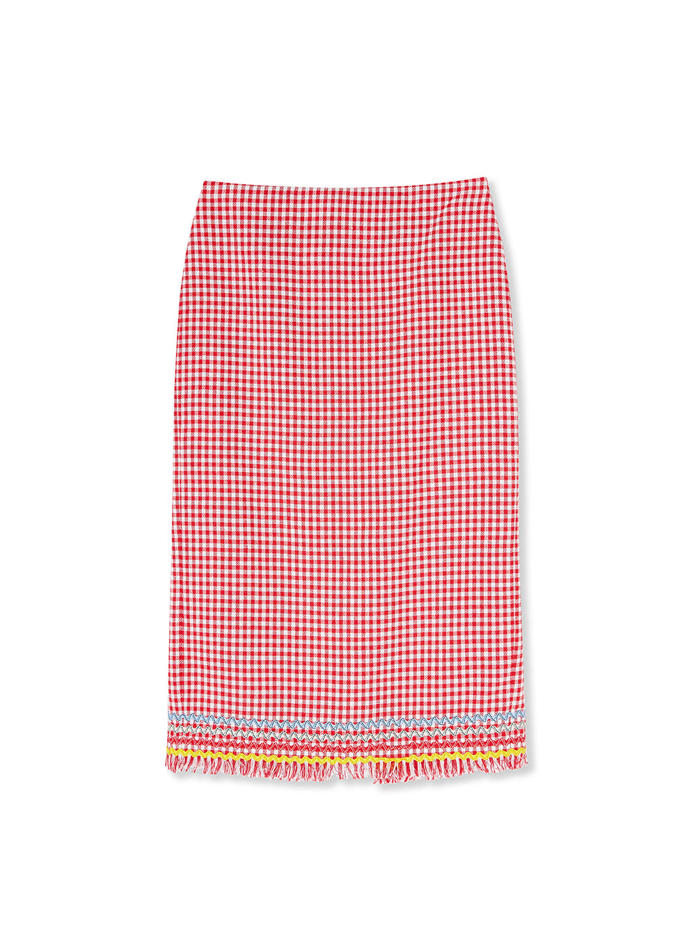 Fringed Vichy Tweed Midi Skirt (Red)