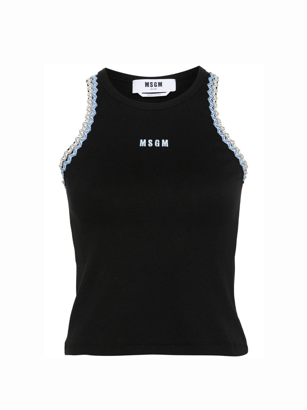 Ribbed Jersey Tank Top with Applications and Embroidered Logo (Black)