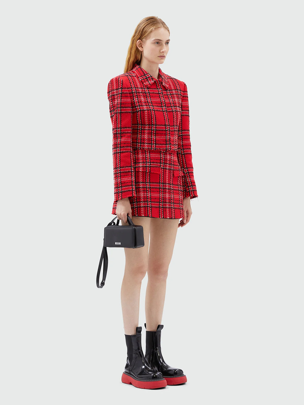 Red Tweed Tartan Skort Red