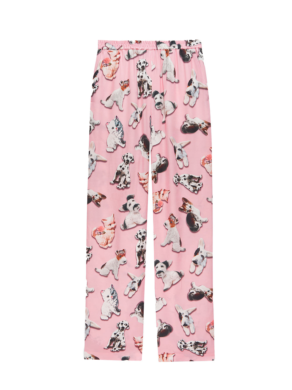 Straight Pants With "Ceramic Puppies" Motif Pink