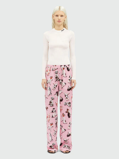 Straight Pants With "Ceramic Puppies" Motif Pink