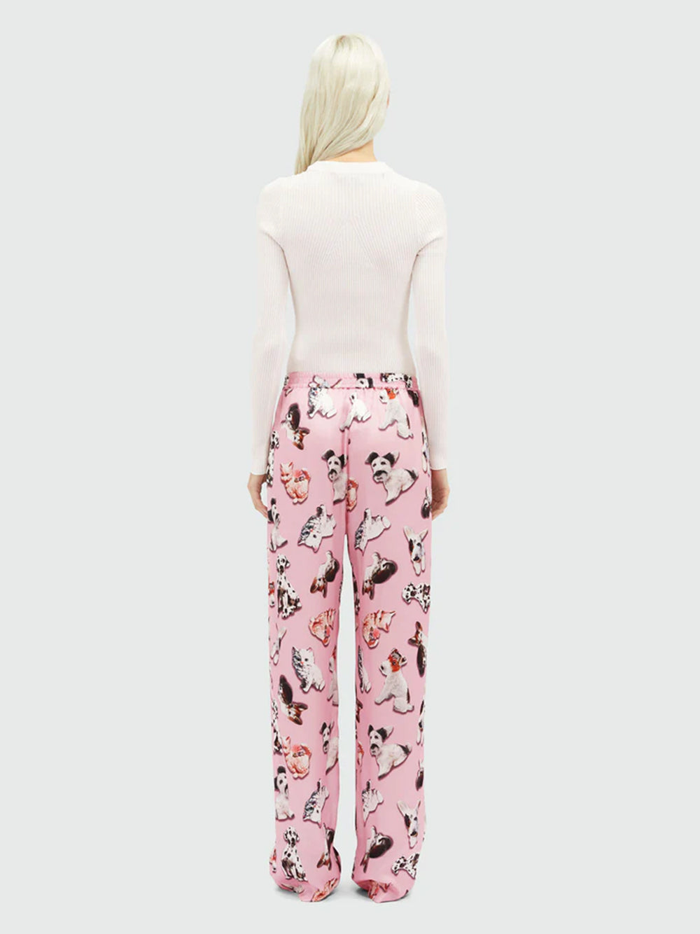 Straight Pants With "Ceramic Puppies" Motif Pink