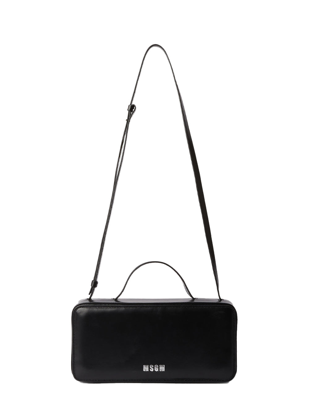 Brushed Leather Baguette Bag With Silver Msgm Logo Black