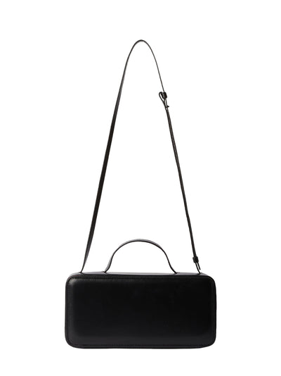 Brushed Leather Baguette Bag With Silver Msgm Logo Black