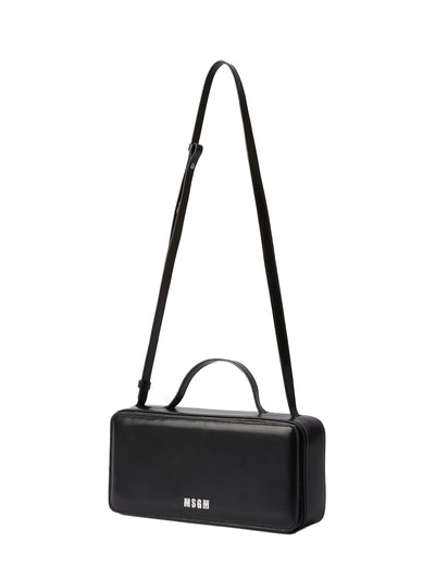 Brushed Leather Baguette Bag With Silver Msgm Logo Black