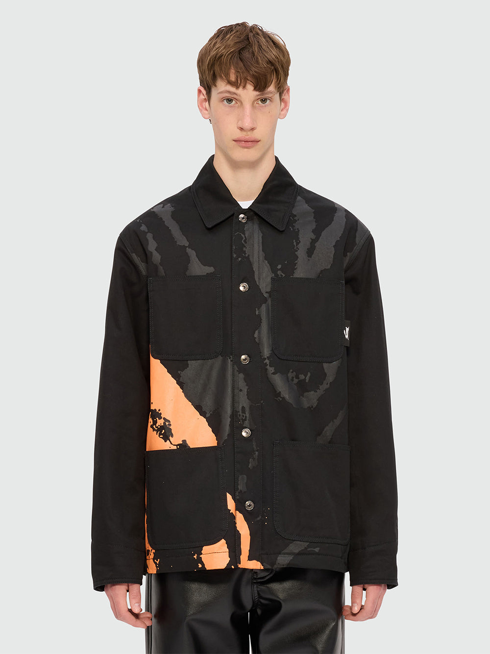 Drill Overshirt with "Sketched Bunnies" Print (Black)