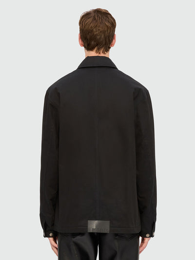 Drill Overshirt with "Sketched Bunnies" Print (Black)