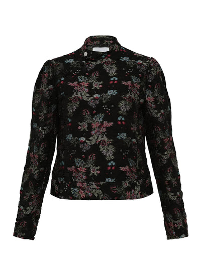 Floral Pattern Cut Jacquard Jacket Black X Multi
