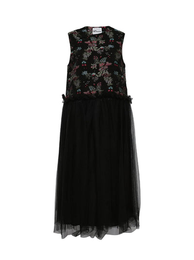 Floral Pattern Cut Jacquard Dress Black X Multi