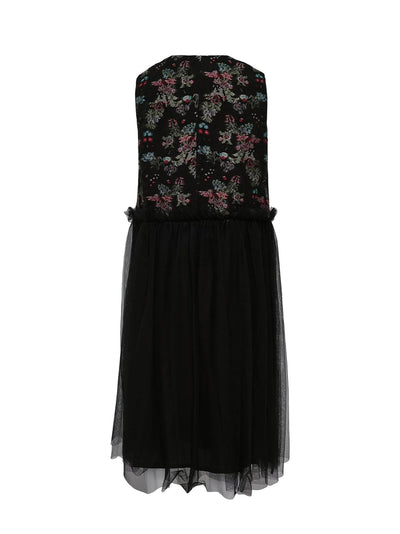 Floral Pattern Cut Jacquard Dress Black X Multi