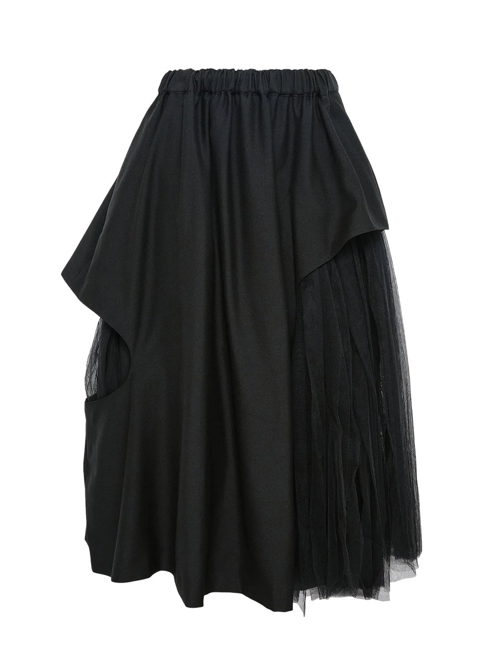 Wool Doeskin X Nylon Tulle Skirt Black
