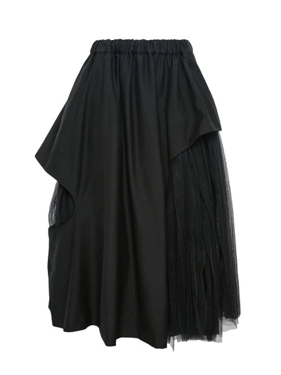Wool Doeskin X Nylon Tulle Skirt Black