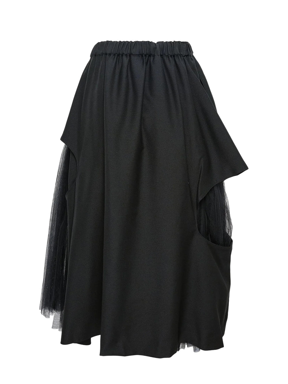 Wool Doeskin X Nylon Tulle Skirt Black