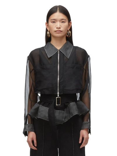 Organza Double Layered Belted Jacket (Black)