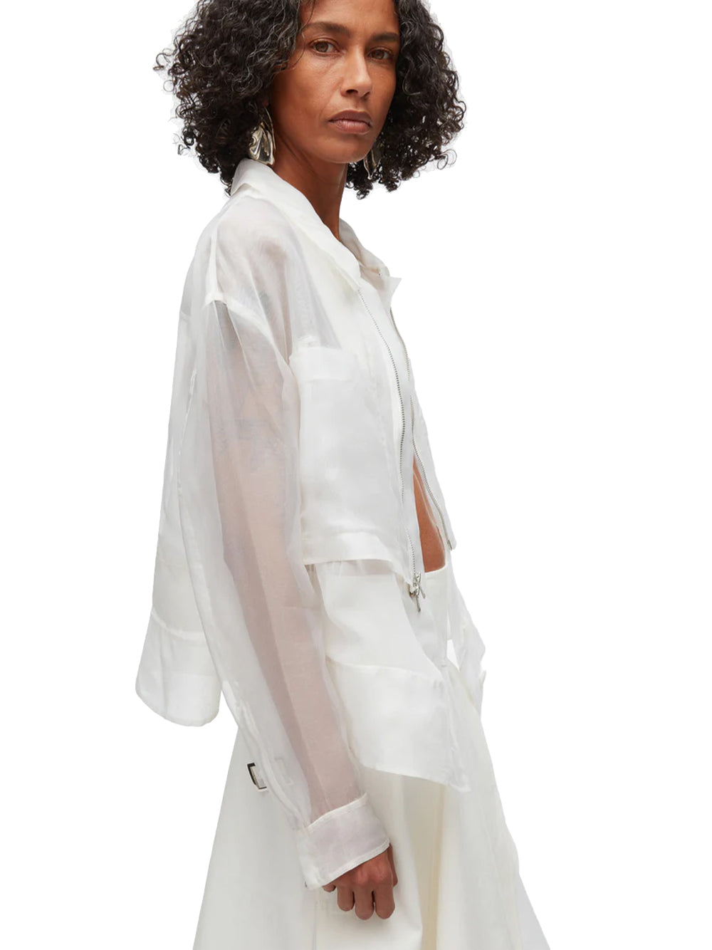 Organza Double Layered Belted Jacket (Ivory)