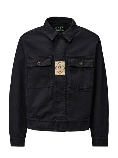 3/4 Plated Denim Short Jacket (Denim Blue)