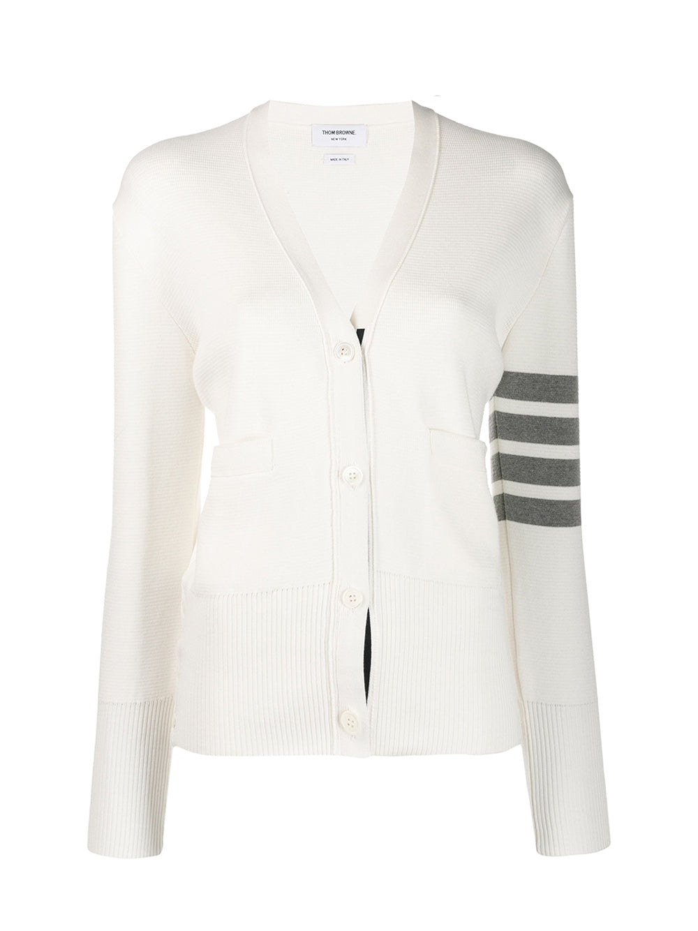 4-Bar V-Neck Cardigan (White)