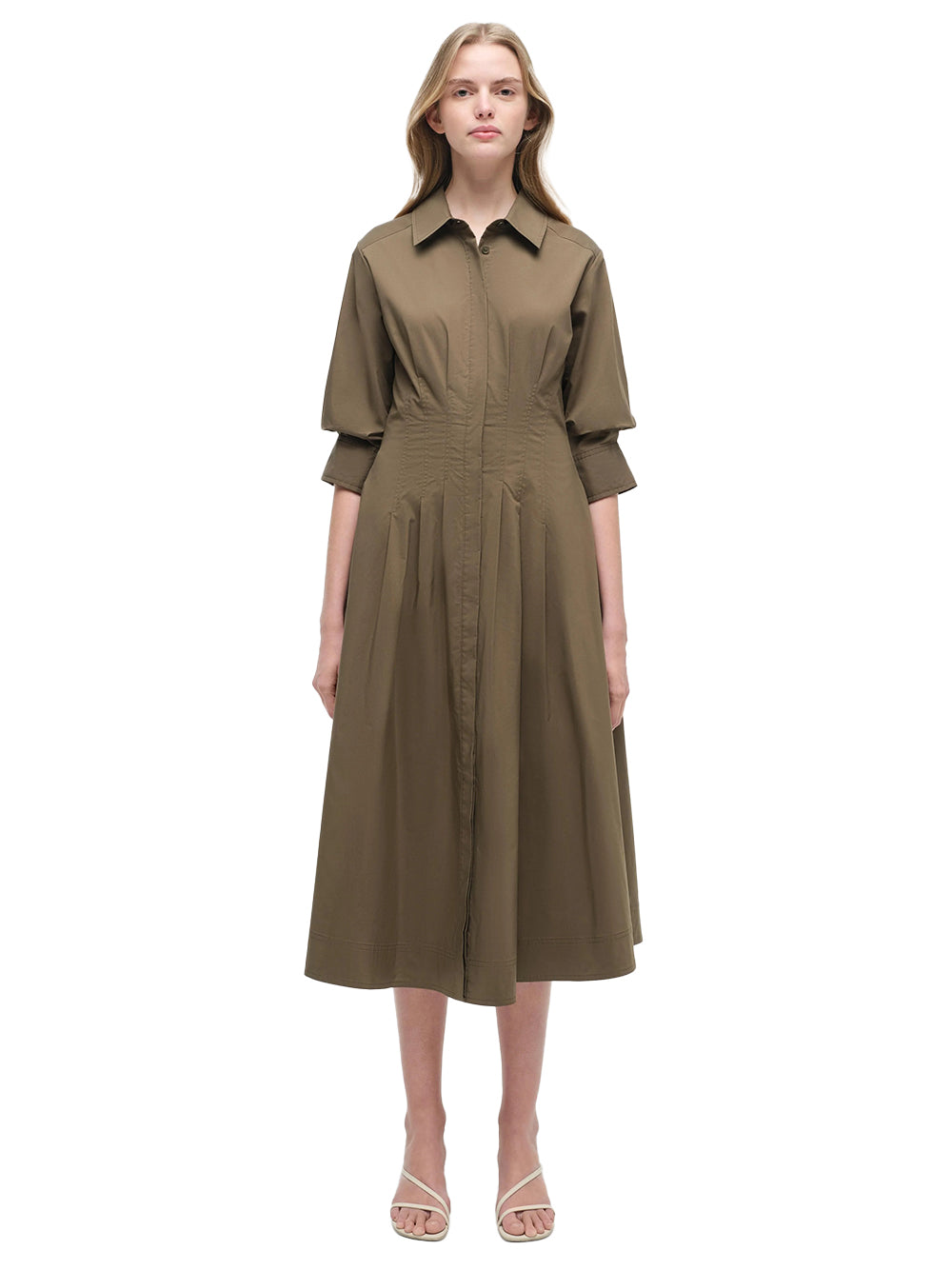 Jazz Pintuck Midi Dress (Faded Olive)
