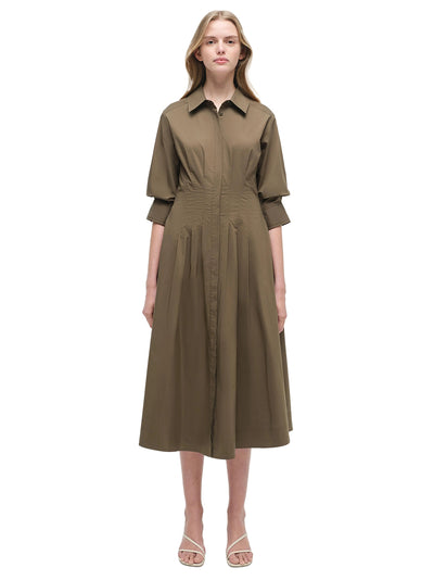 Jazz Pintuck Midi Dress (Faded Olive)