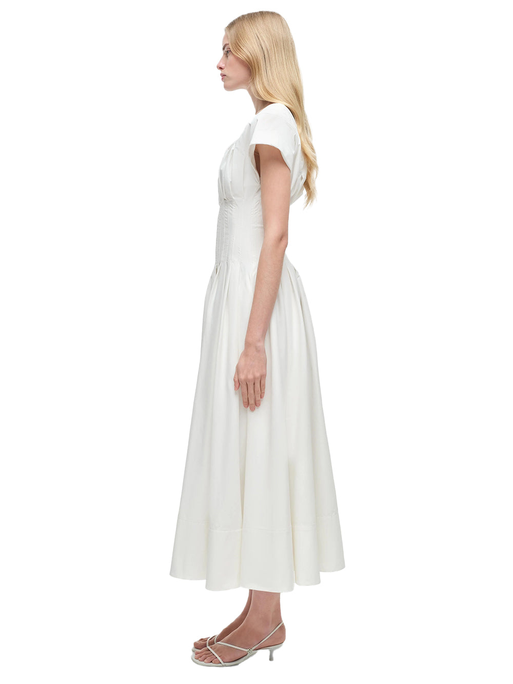 Nina Pleated Midi Dress (White)