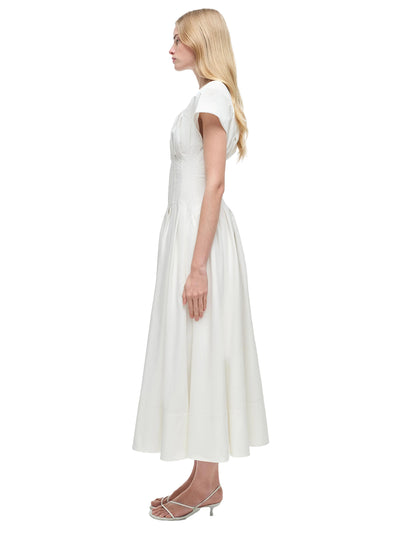 Nina Pleated Midi Dress (White)