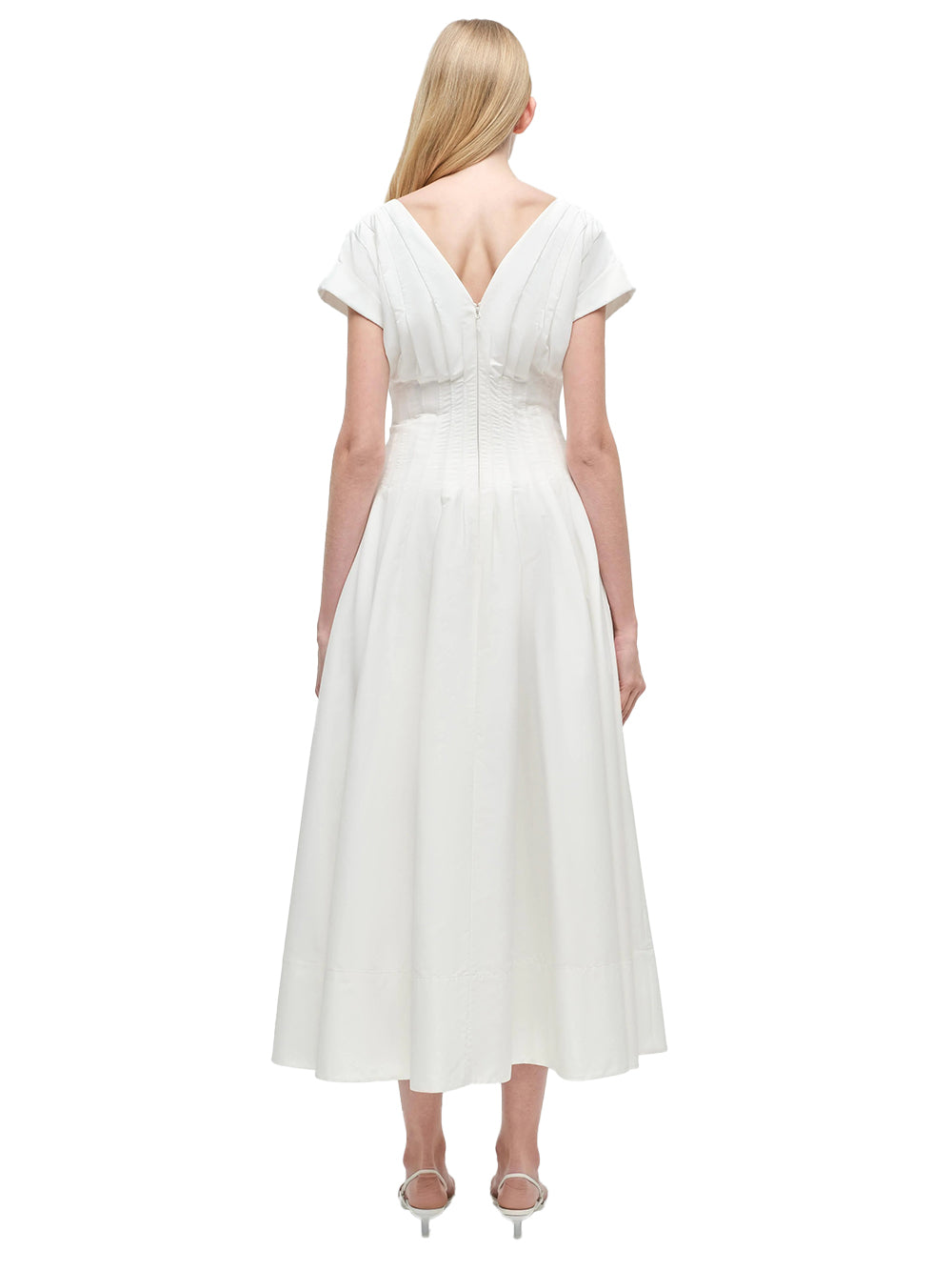 Nina Pleated Midi Dress (White)