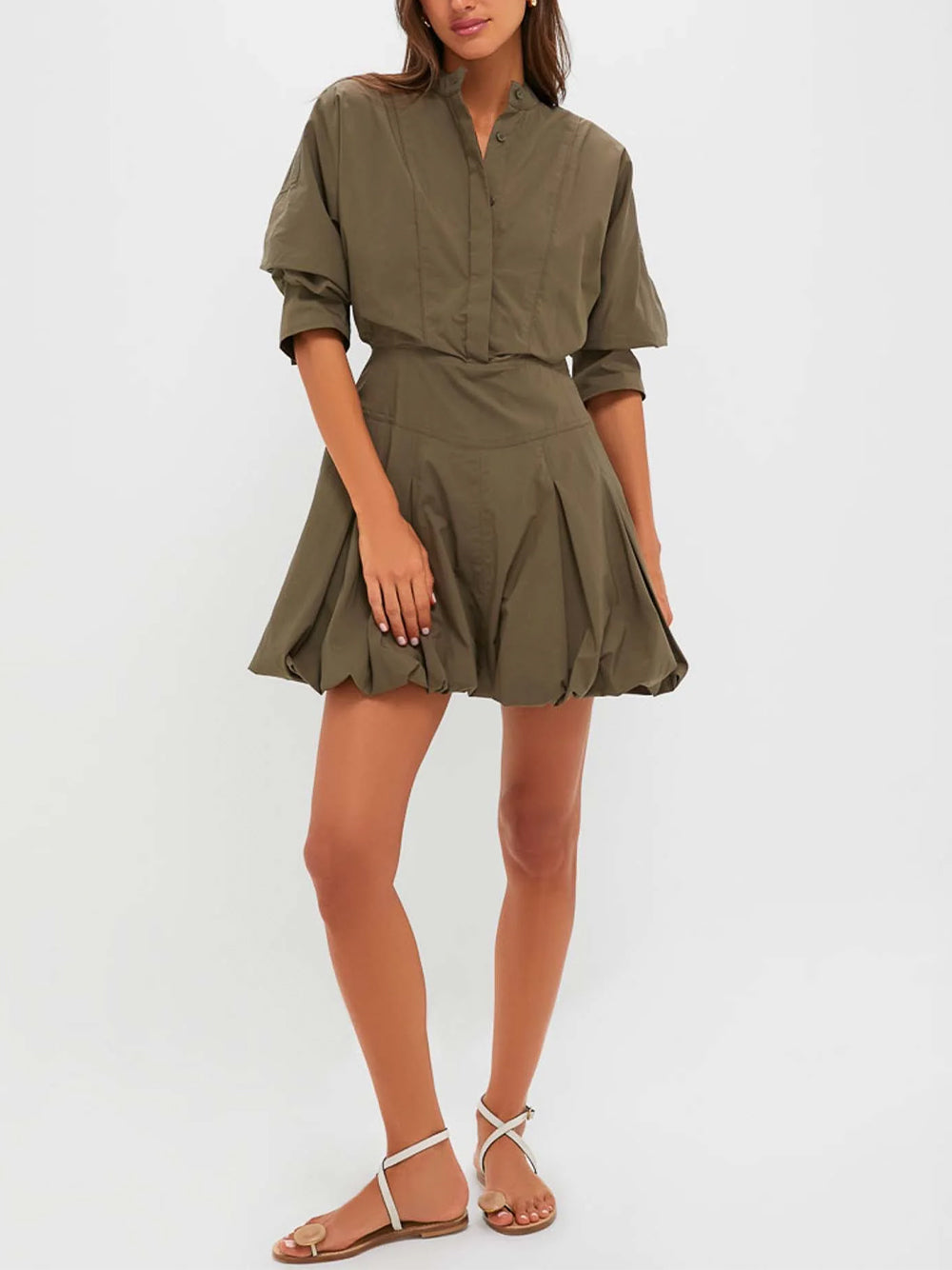Effie Bubble Mini Dress (Faded Olive)