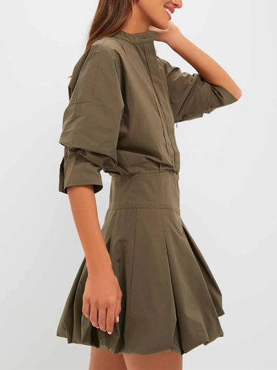 Effie Bubble Mini Dress (Faded Olive)