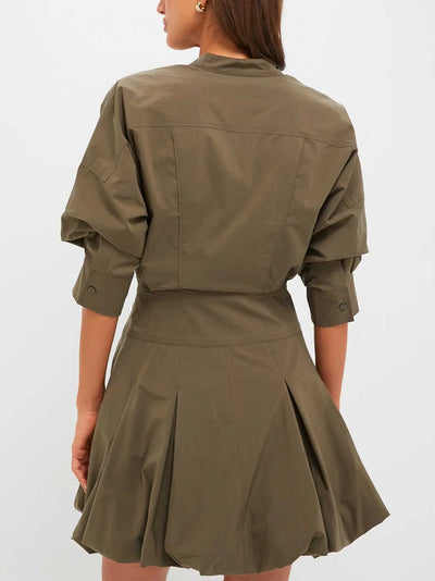 Effie Bubble Mini Dress (Faded Olive)