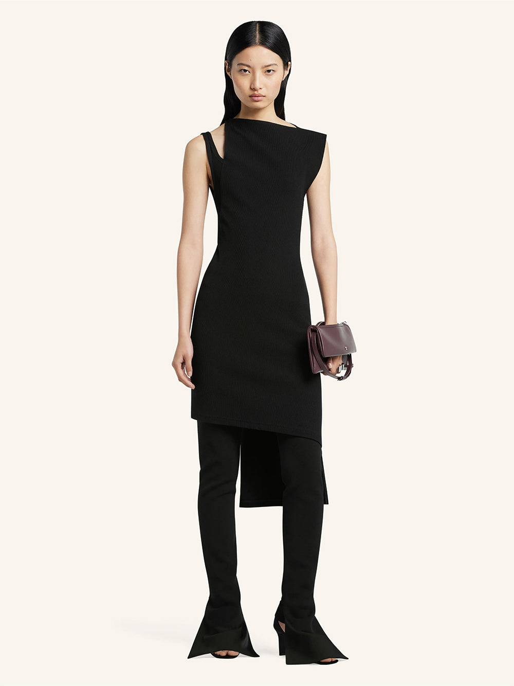 Oblique Square Rib Dress Black