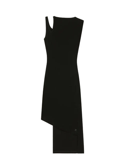 Oblique Square Rib Dress Black