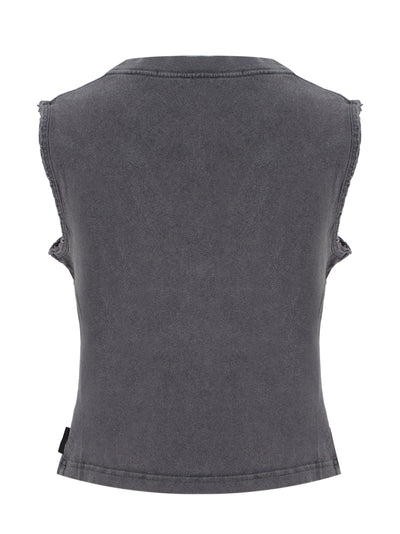 Double V-Neck Tank Top (Faded Black)