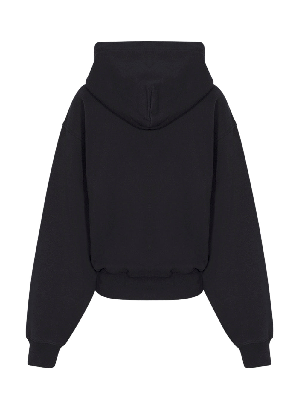 Cropped Zip-Up Hoodie with Crystal Hotfix Drawcord (Black)