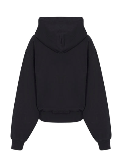 Cropped Zip-Up Hoodie with Crystal Hotfix Drawcord (Black)