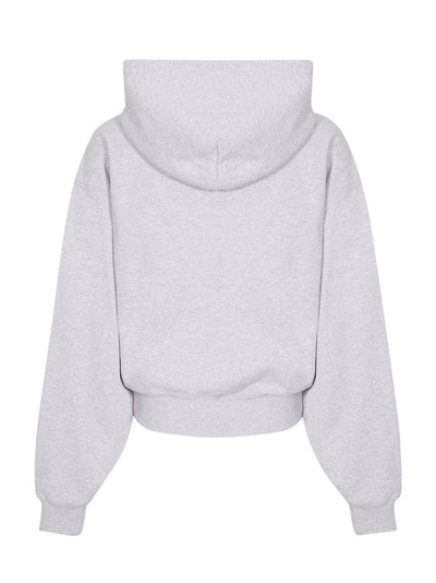 Cropped Zip-Up Hoodie with Crystal Hotfix Drawcord (Light Heather Grey)