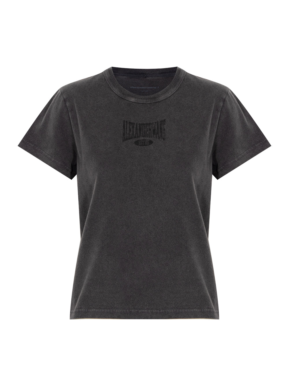 Distressed Logo Shrunken Cotton Tee (Faded Black)
