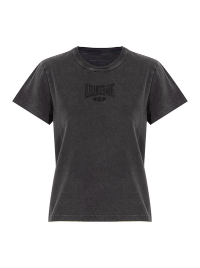 Distressed Logo Shrunken Cotton Tee (Faded Black)