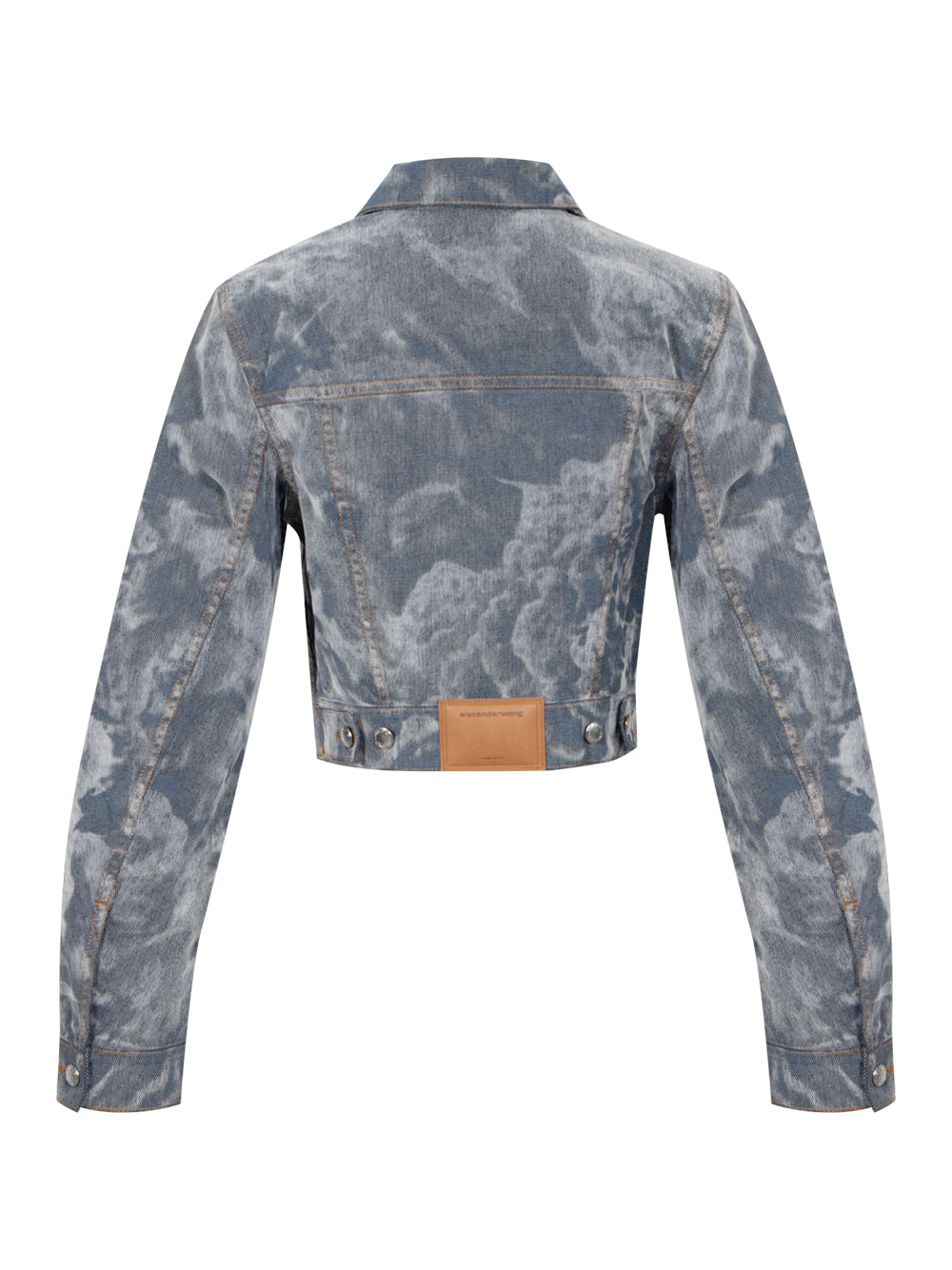 Slim Flocked Trucker Jacket with Lasered Cloud Print (Washed Smoke White)