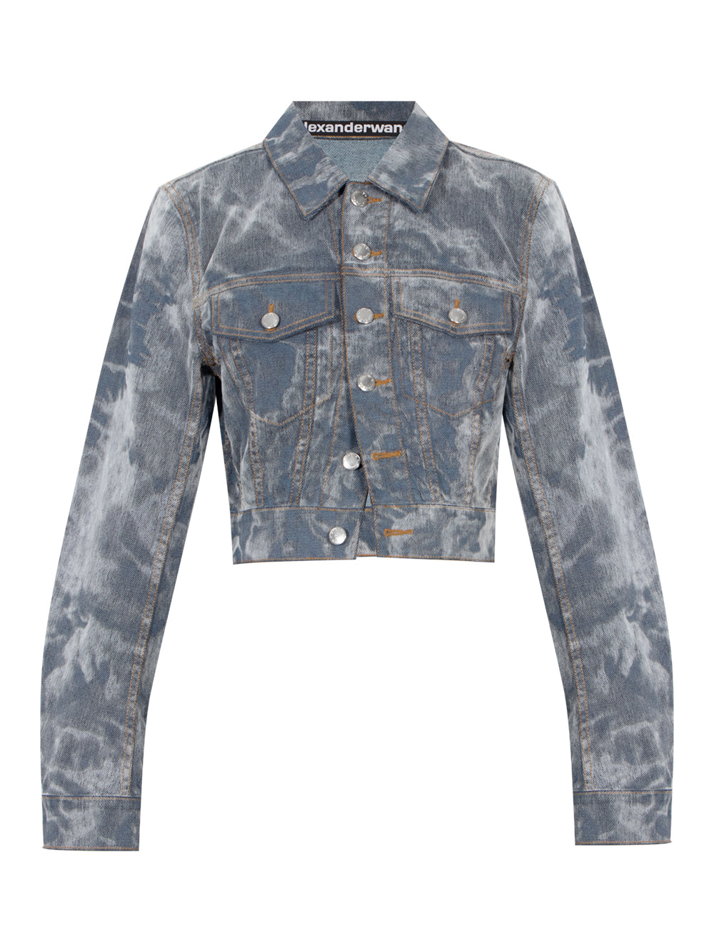 Slim Flocked Trucker Jacket with Lasered Cloud Print (Washed Smoke White)