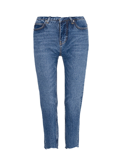 Low Rise Skinny Jean With Frayed Waistband Deep Blue