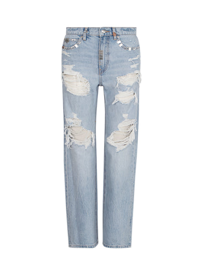 Distressed Ez Mid Rise Jean Light Powder