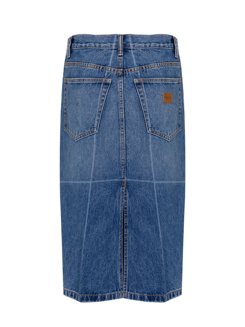 Foldline Denim Midi Skirt (Vintage Marbled Blue)