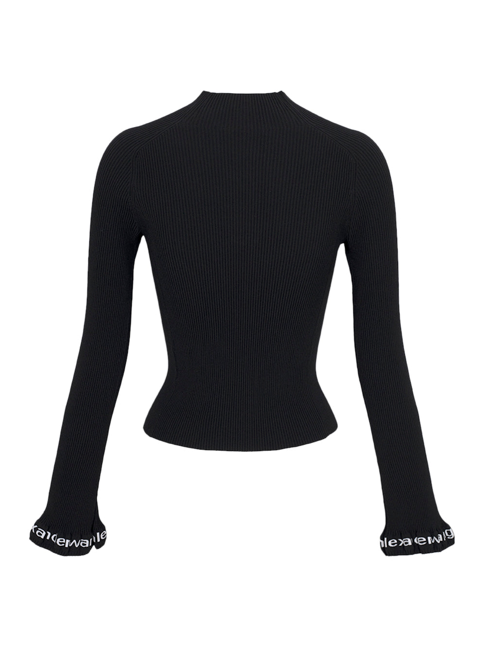 Long-Sleeve Ruffle-Hem Turtleneck (Black)