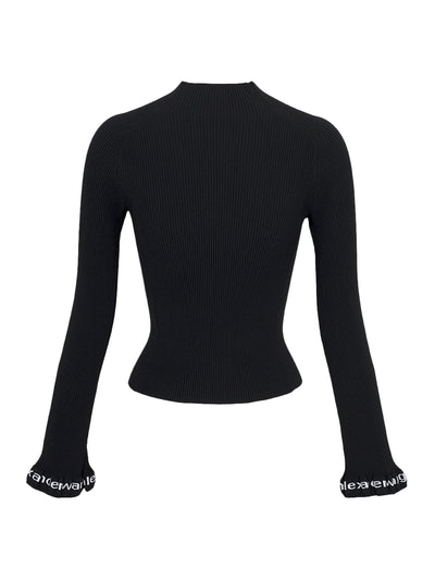 Long-Sleeve Ruffle-Hem Turtleneck (Black)