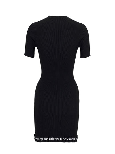 Ribbed Short-Sleeve Dress (Black)