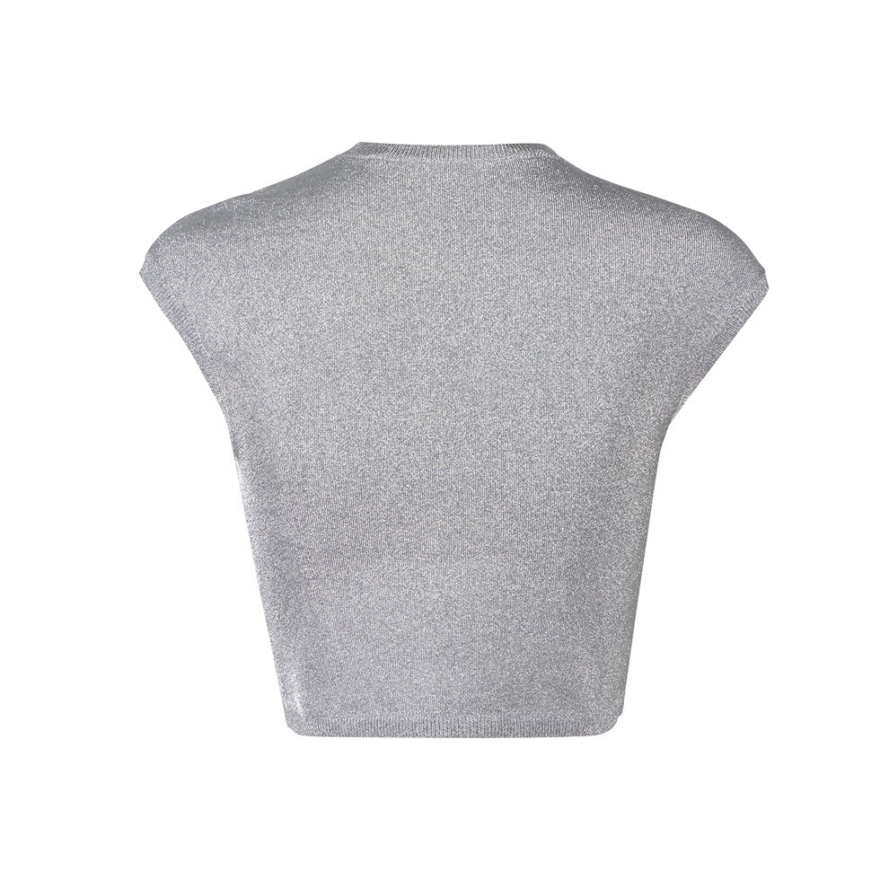 Cap Sleeve Tee With Embossed Logo Silver