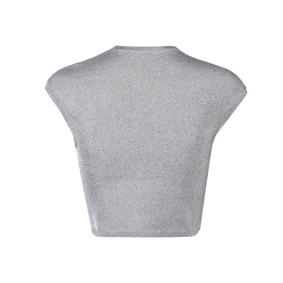 Cap Sleeve Tee With Embossed Logo Silver