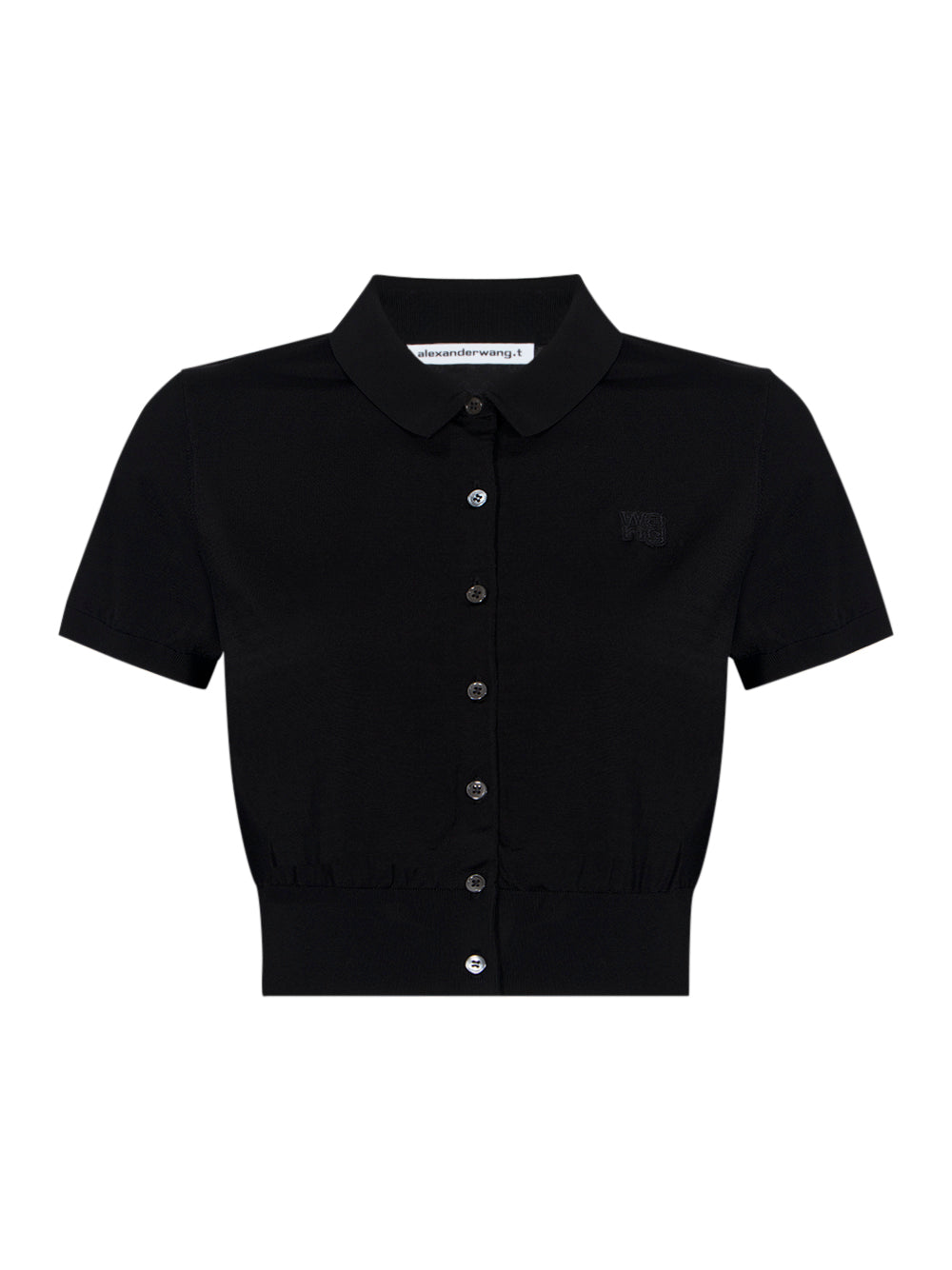 Short Sleeve Polo Cardigan With Embro Black