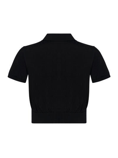 Short Sleeve Polo Cardigan With Embro Black